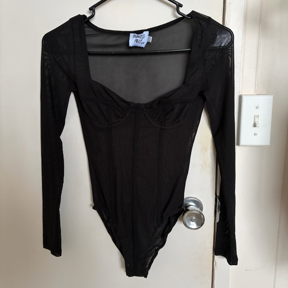 Princess Polly Black Mesh Long Sleeve Bodysuit